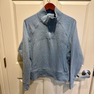 Women's L.L.Bean Cozy Pullover Quarter-Zip Cadet Blue Heather Size Large Regular